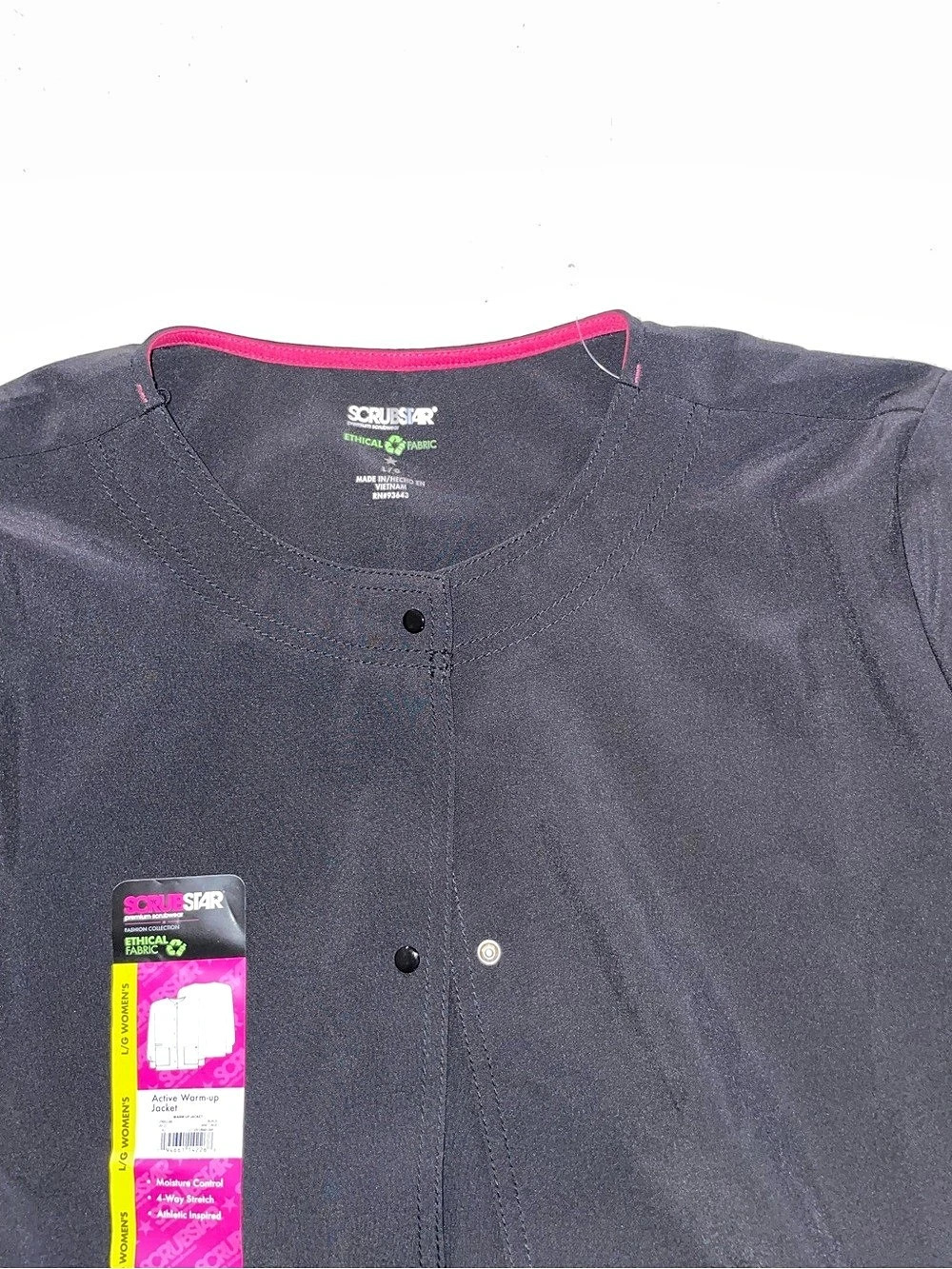 Scrub Star Button Front Scrub Jacket in Black Size Large NWT